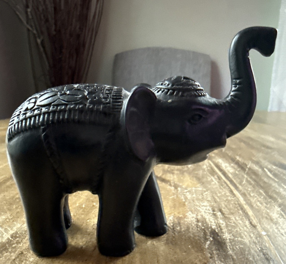 Resin Elephant Statue Home Decor Figurine Feng Shui Collectible Carved Animal